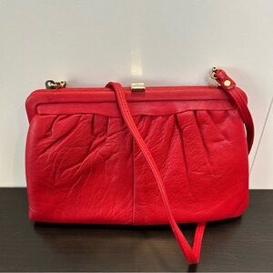 Vintage Cabrelli Red Leather Crossbody Clutch Bag Purse Evening